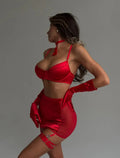 Luxury Red Satin 5-Piece Lingerie Set with Garter Belt & Choker