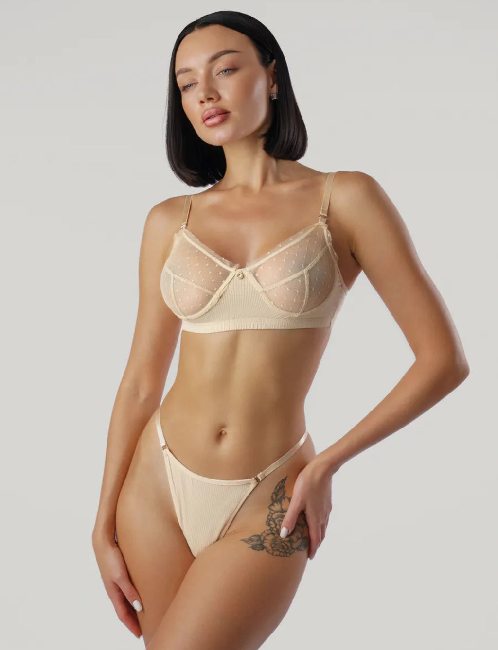 2-Piece Lace Bra & Thong Set | Soft Ribbed Lingerie in Multiple Colors