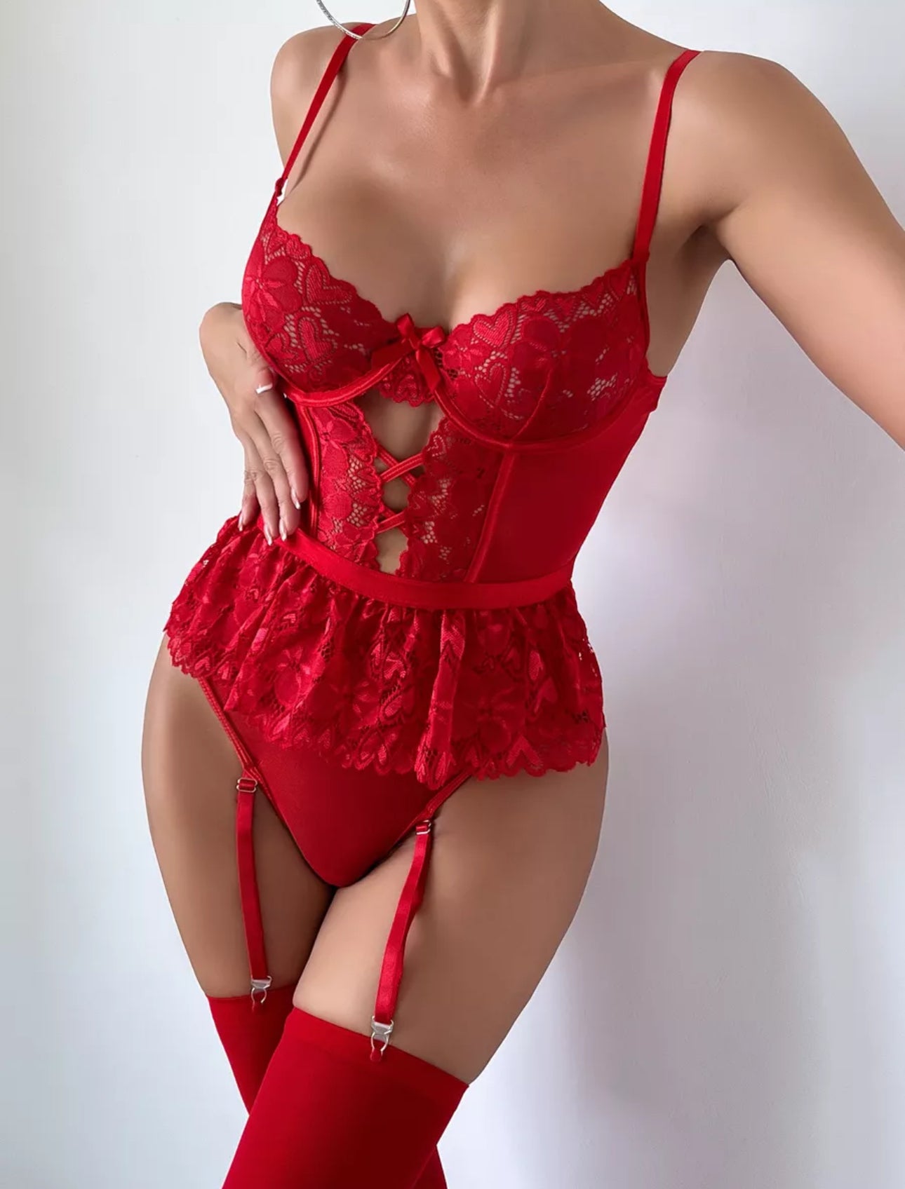 Lace Corset Bodysuit with Stockings