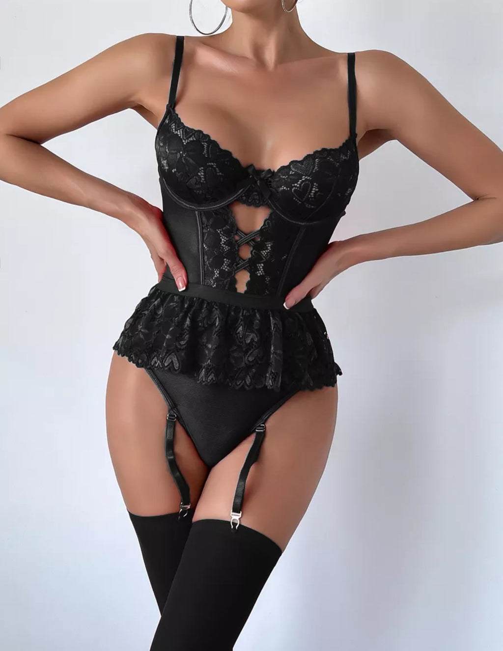Lace Corset Bodysuit with Stockings