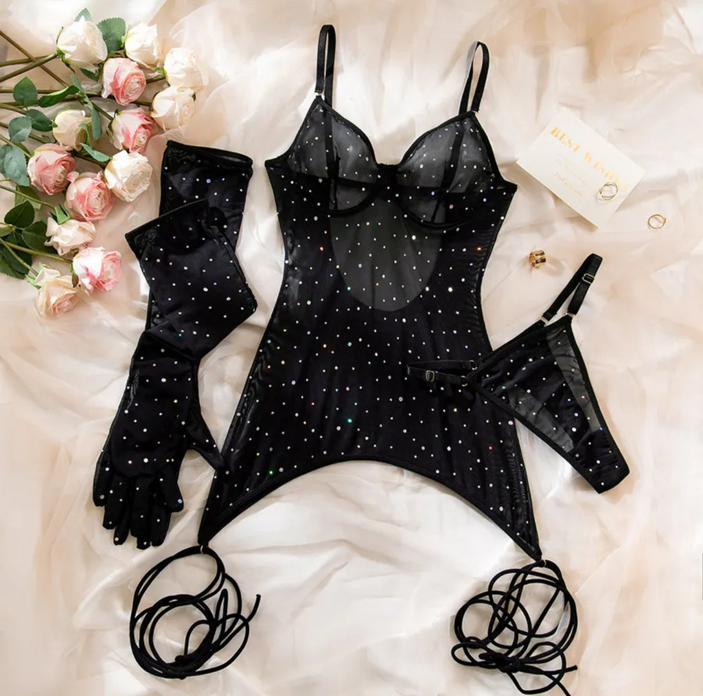 Three Worlds Rhinestone Bodysuit Set