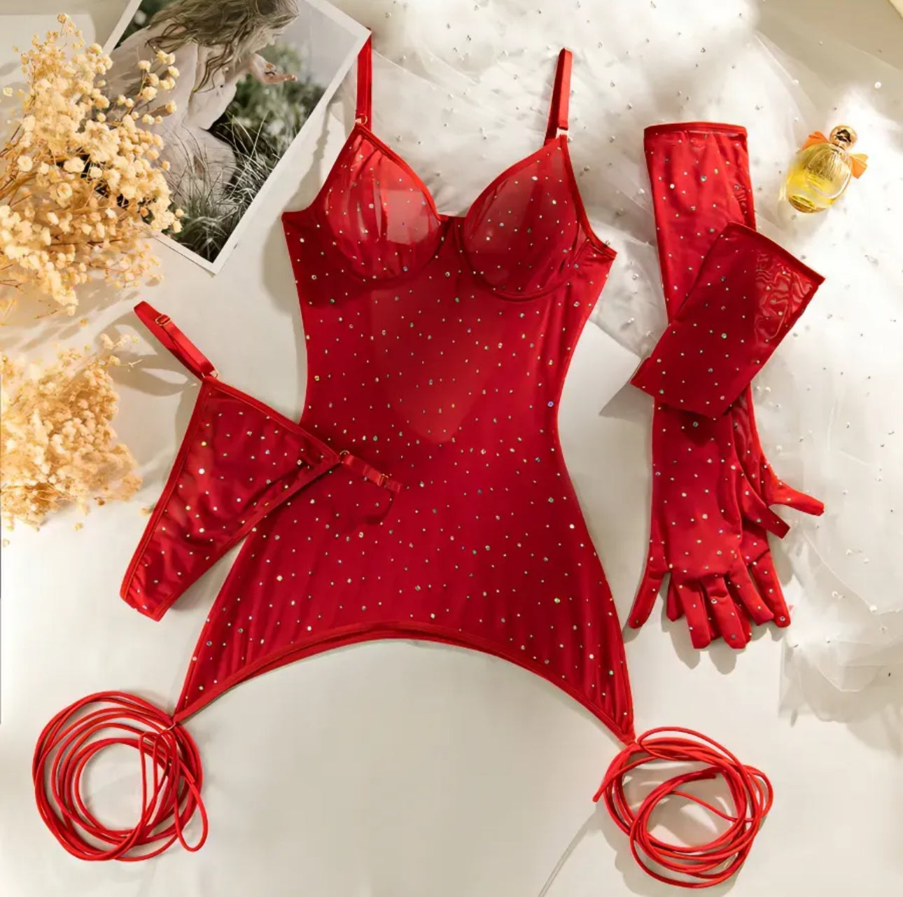 Three Worlds Rhinestone Bodysuit Set