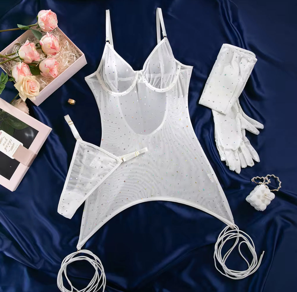 Three Worlds Rhinestone Bodysuit Set